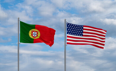 USA and Portugal flags, country relationship concepts