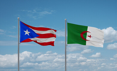 Puerto Rico and Algeria national flags, country relationship concept