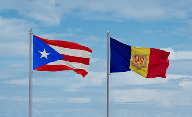 Puerto Rico and Andorra national flags, country relationship concept