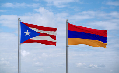Armenia and Puerto Rico flags, country relationship concept
