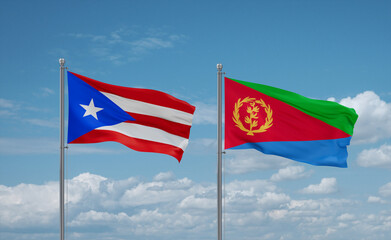 Eritrea and Puerto Rico flags, country relationship concept