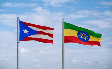 Ethiopia and Puerto Rico flags, country relationship concept