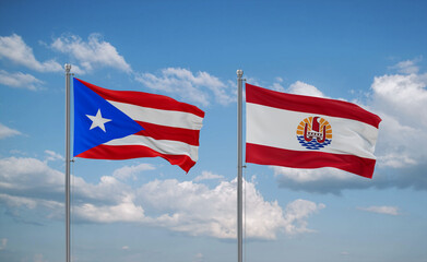 Puerto Rico and French Polynesia flags, country relationship concept
