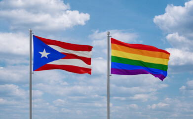 Gay Pride and Puerto Rico flags, country relationship concept