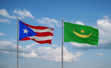 Mauritania and Puerto Rico flags, country relationship concept