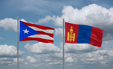 Mongolia and Puerto Rico flags, country relationship concept