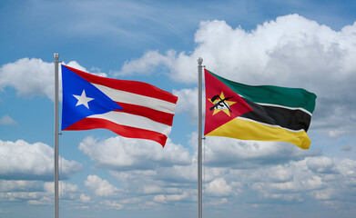 Mozambique and Puerto Rico flags, country relationship concept