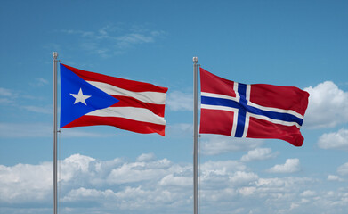Norway and Puerto Rico flags, country relationship concept