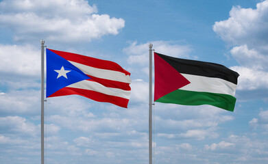 Palestine and Puerto Rico flags, country relationship concept