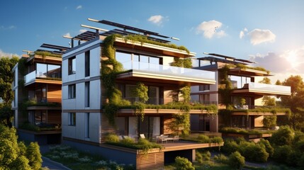 Obraz premium modern eco-friendly multifamily homes with photovoltaic cells