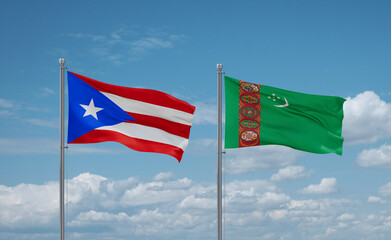 Turkmenistan and Puerto Rico flags, country relationship concept