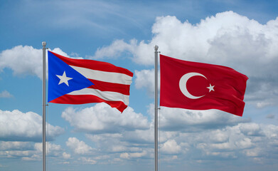 Turkey and Puerto Rico flags, country relationship concept