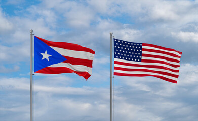 USA and Puerto Rico flags, country relationship concepts