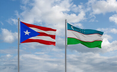 Uzbekistan and Puerto Rico flags, country relationship concept