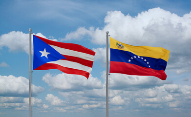 Venezuela and Puerto Rico flags, country relationship concept