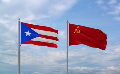 Soviet Union and Puerto Rico flags, country relationship concept