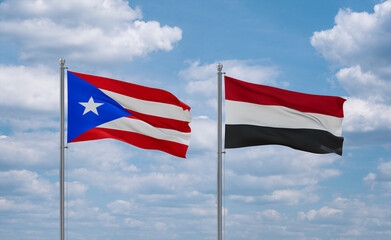 Yemen and Puerto Rico flags, country relationship concept