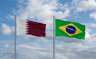 Qatar and Brazil flags, country relationship concept