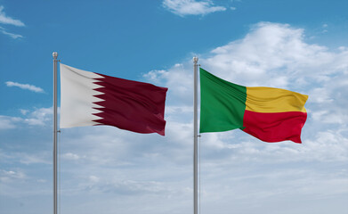 Benin and Qatar flags, country relationship concept