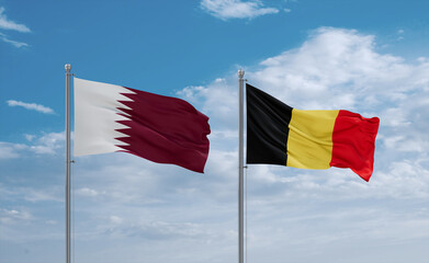 Belgium and Qatar flags, country relationship concept