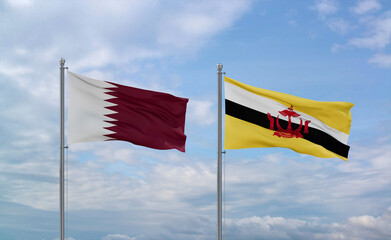 Brunei and Qatar flags, country relationship concepts