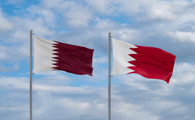 Bahrain and Qatar flags, country relationship concept