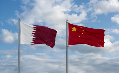 China and Qatar flags, country relationship concept