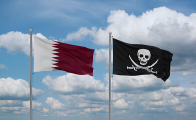 Pirate and Qatar flags, country relationship concept