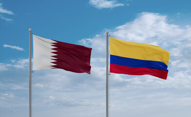 Colombia and Qatar flags, country relationship concept