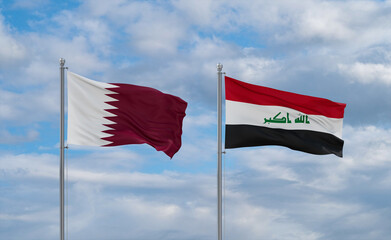 Iraq and Qatar flags, country relationship concept