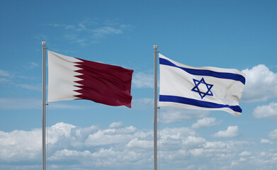 Israel and Qatar flags, country relationship concept
