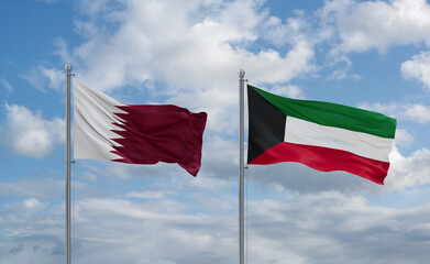 Kuwait and Qatar flags, country relationship concept