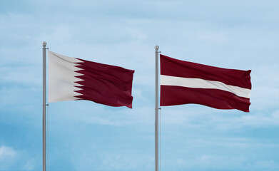 Latvia and Qatar flags, country relationship concept