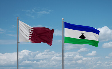 Lesotho and Qatar flags, country relationship concept