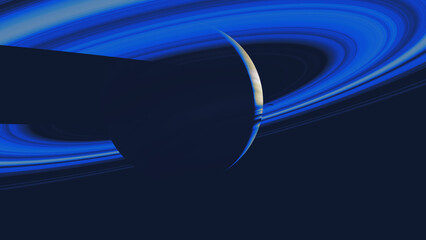 Science 3d illustration of a super saturn kind of planet with rings and sun shining to the ring right the exoplanet. Severall small moons. Aestetic blue color theme about space travel and cosmos.  © VFX Photographer