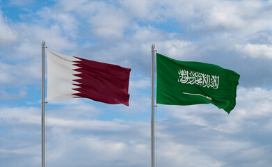 Qatar and Saudi Arabia flags, country relationship concepts