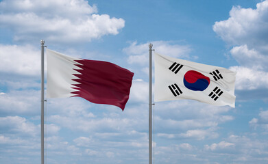 South Korea and Qatar flags, country relationship concept