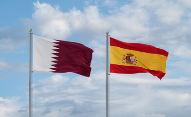 Spain and Qatar flags, country relationship concept