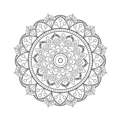 Circular Mandala pattern design for a coloring page or Coloring Book.  Decorative round outline Book page in ethnic style