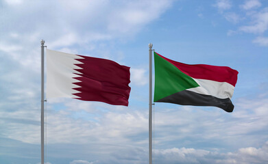 Sudan and Qatar flags, country relationship concept