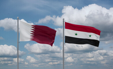 Syrian and Qatar flags, country relationship concept