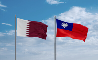Taiwan and Qatar flags, country relationship concept