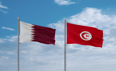 Tunisia and Qatar flags, country relationship concept