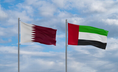 UAE and Qatar flags, country relationship concept