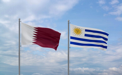 Uruguay and Qatar flags, country relationship concept
