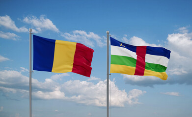 Central African Republic and Romania flags, country relationship concept