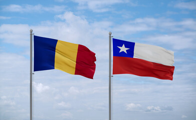 Chile and Romania flags, country relationship concept