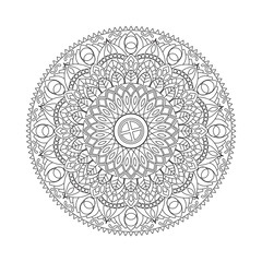Simple circular pattern in the form of a Mandala design for a coloring page or Coloring Book.  Decorative round outline Book page in ethnic style