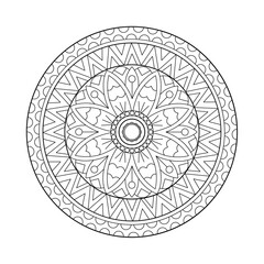 Simple circular pattern in the form of a Mandala design for a coloring page or Coloring Book.  Decorative round outline Book page in ethnic style