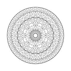 Simple circular pattern in the form of a Mandala design for a coloring page or Coloring Book.  Decorative round outline Book page in ethnic style